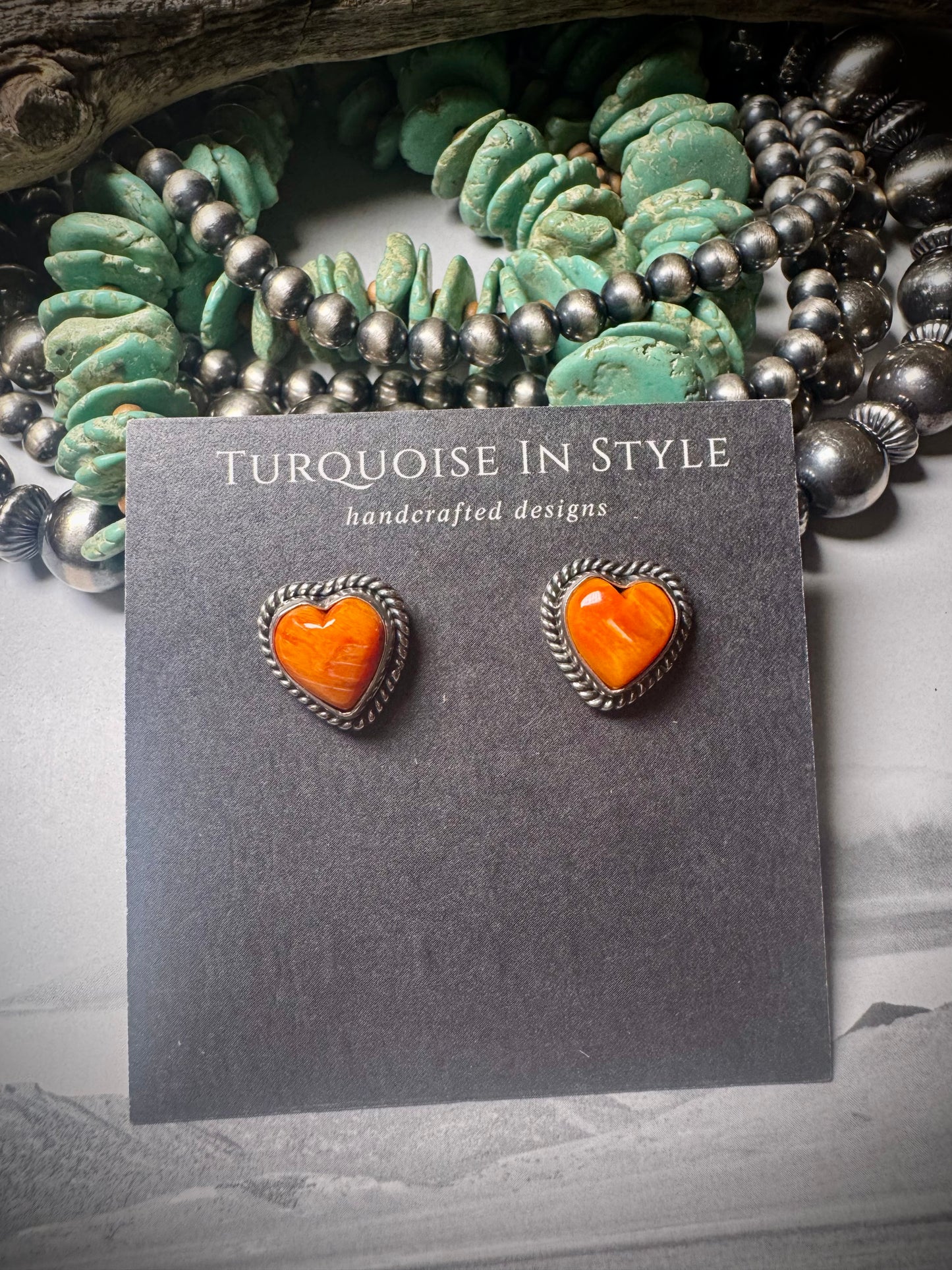 Orange Spiny Heart Studs
