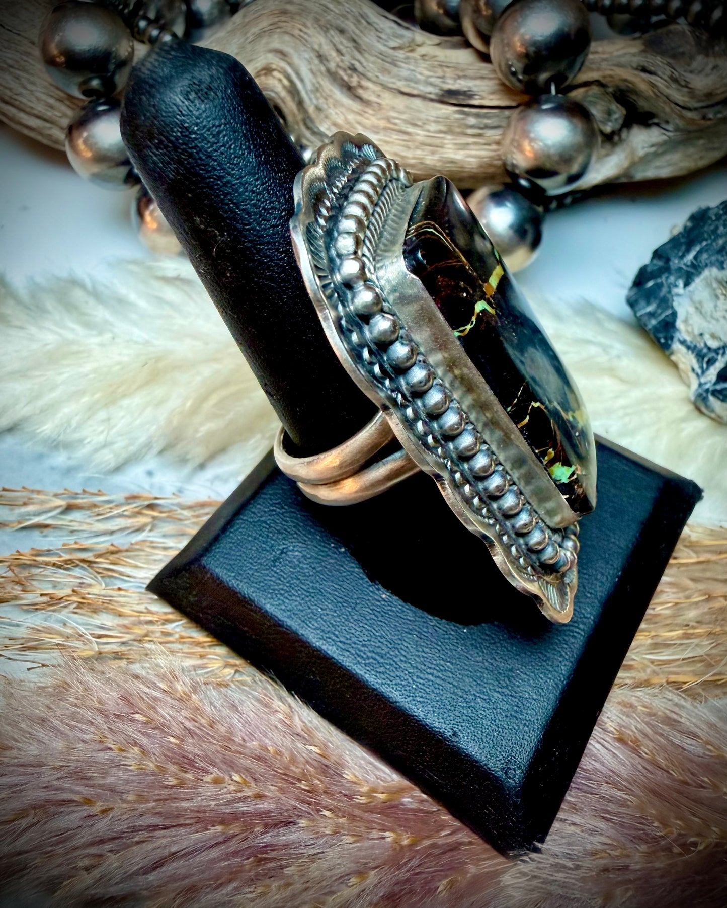 Stunning Rectangle Blackjack Ring by Gilbert Platero (Adjustable)