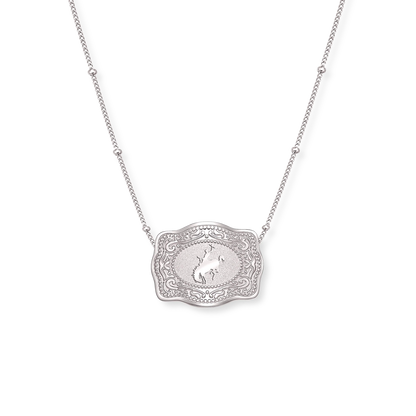 SpurWest Original Mini Buckle Necklace- Bronc Silver