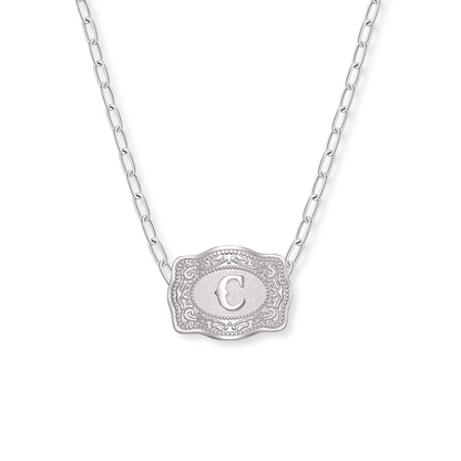 SpurWest Original Mini Buckle Initial Necklaces- Silver Paperclip Chain