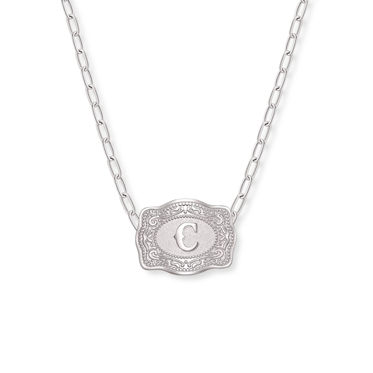 Original Mini Buckle Initial Necklaces- Silver Paperclip Chain