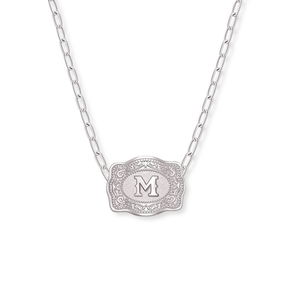 SpurWest Original Mini Buckle Initial Necklaces- Silver Paperclip Chain