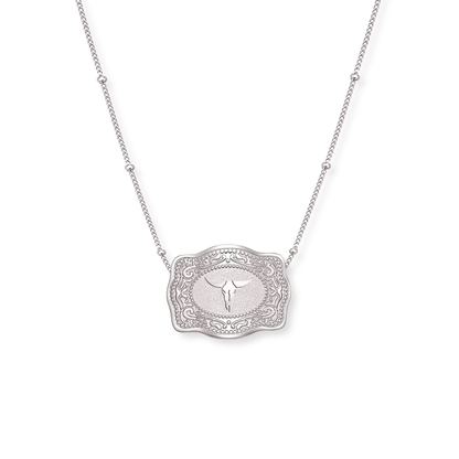 SpurWest Original Mini Buckle Necklace- Silver Longhorn