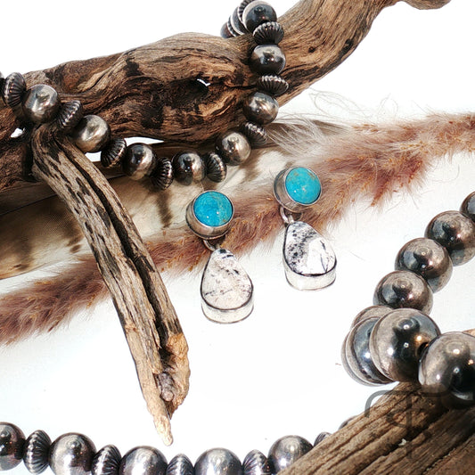 Turquoise and White Buffalo Drop Earings