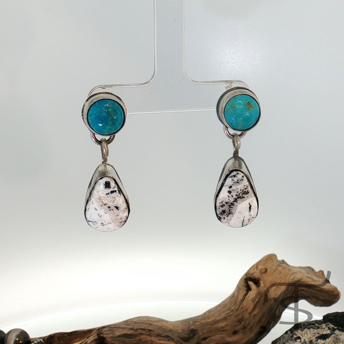 Turquoise and White Buffalo Drop Earings