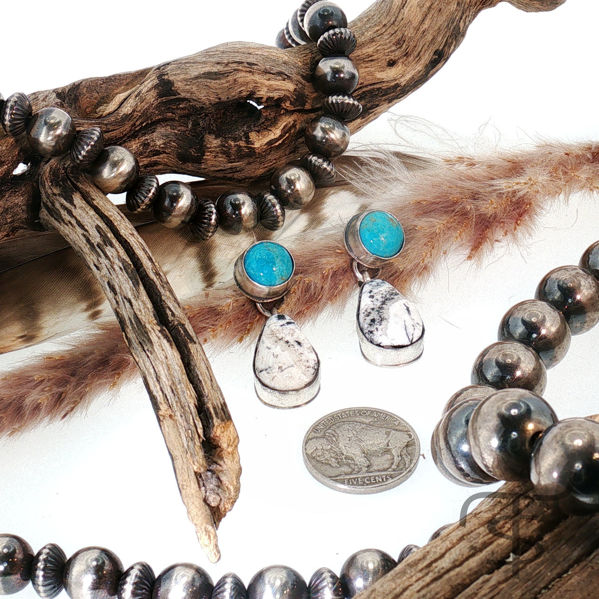 Turquoise and White Buffalo Drop Earings