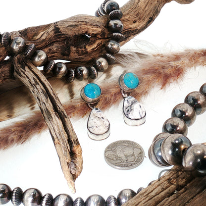 Turquoise and White Buffalo Drop Earings