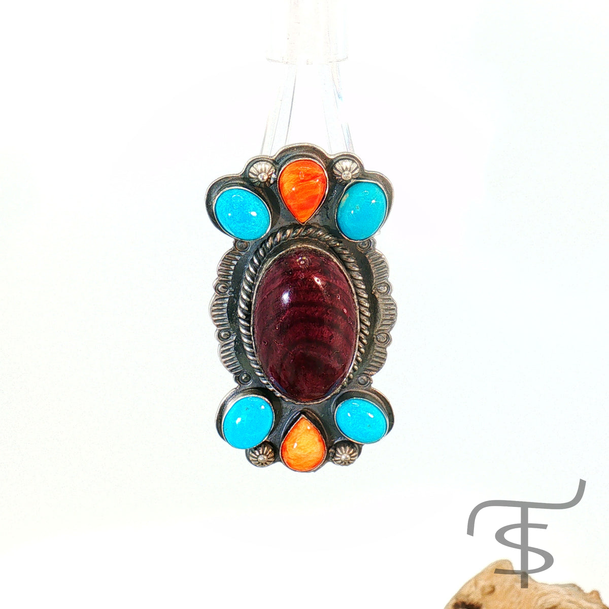 Turquoise, Red Spiny and Purple Split Stone Ring