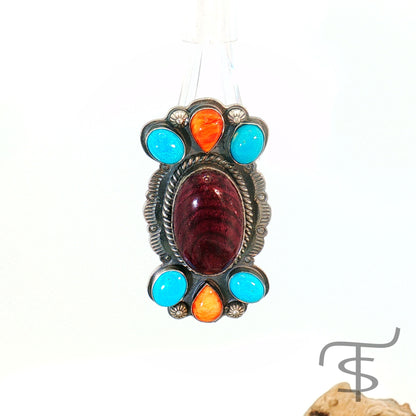 Turquoise, Red Spiny and Purple Split Stone Ring