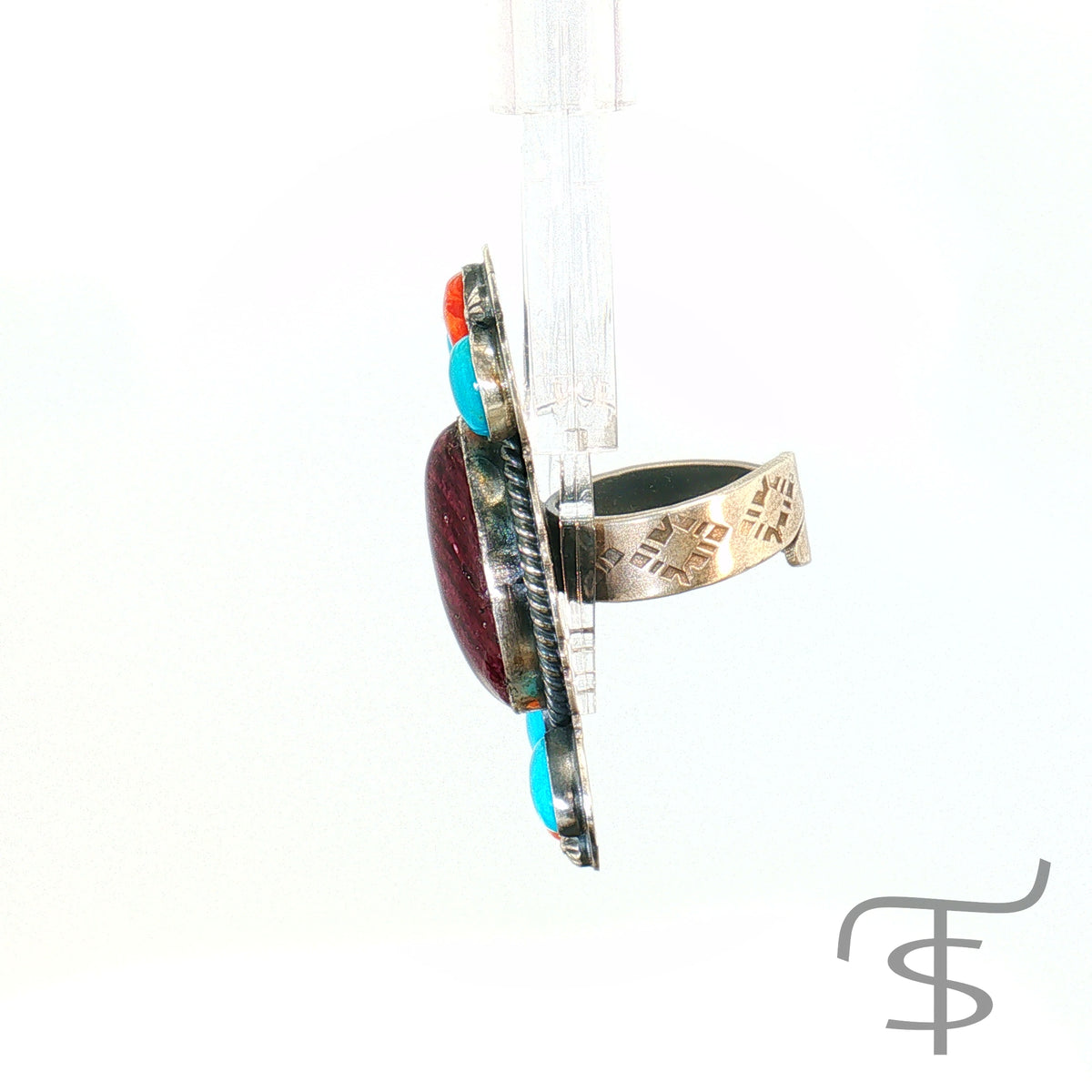 Turquoise, Red Spiny and Purple Split Stone Ring