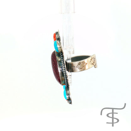 Turquoise, Red Spiny and Purple Split Stone Ring