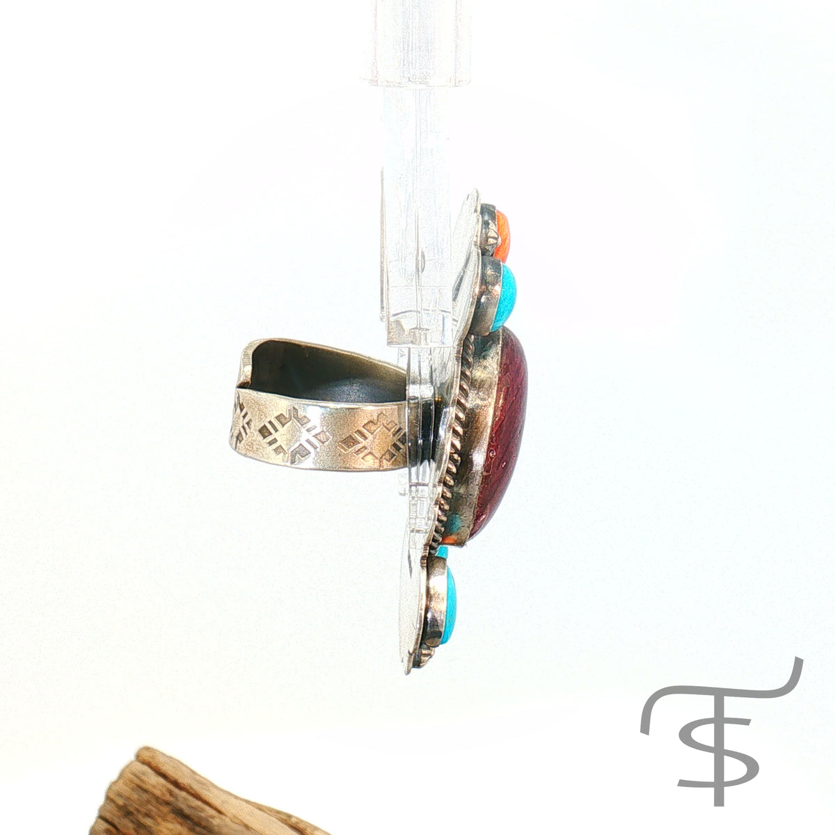 Turquoise, Red Spiny and Purple Split Stone Ring