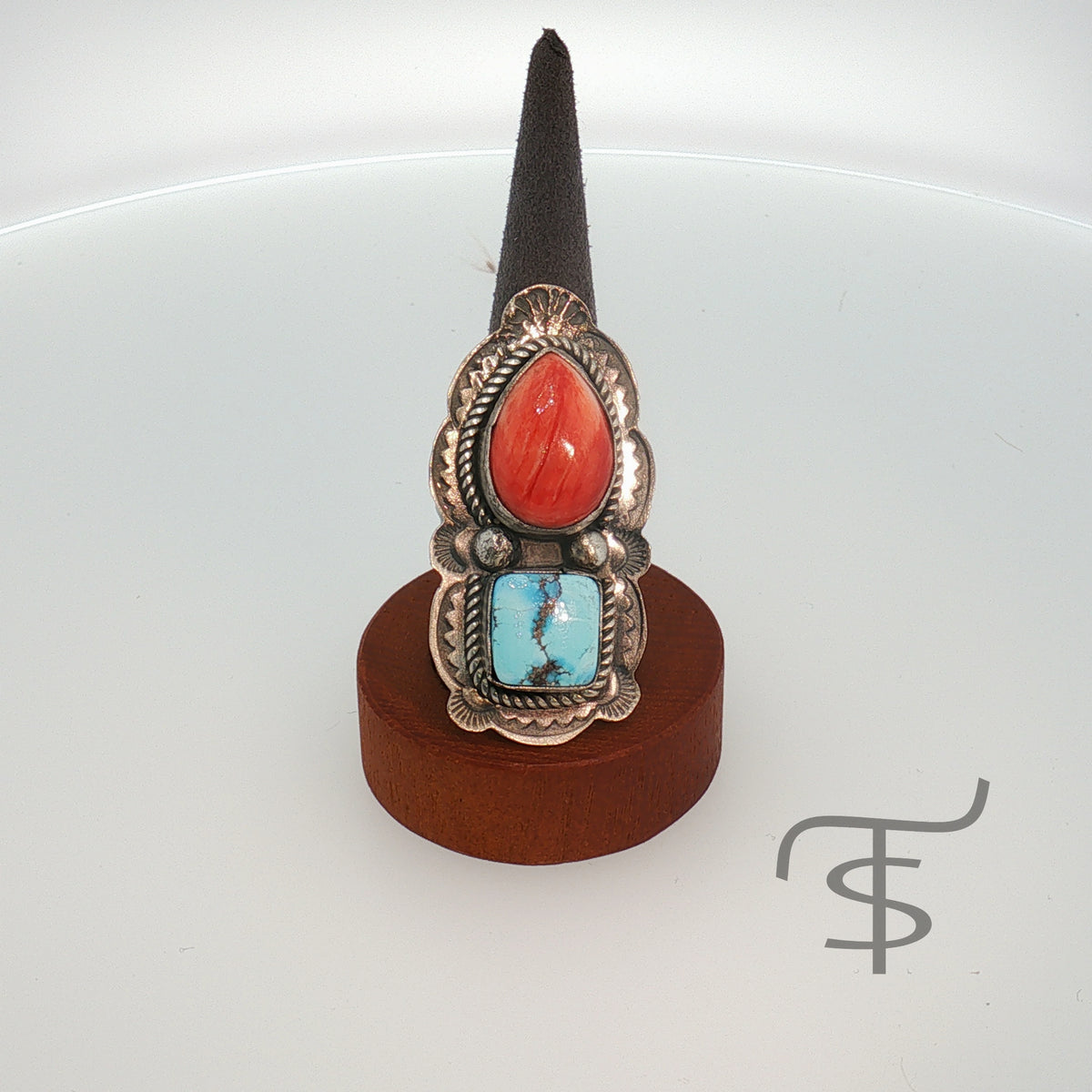 Golden Hills and Red Spiny Two Stone Ring