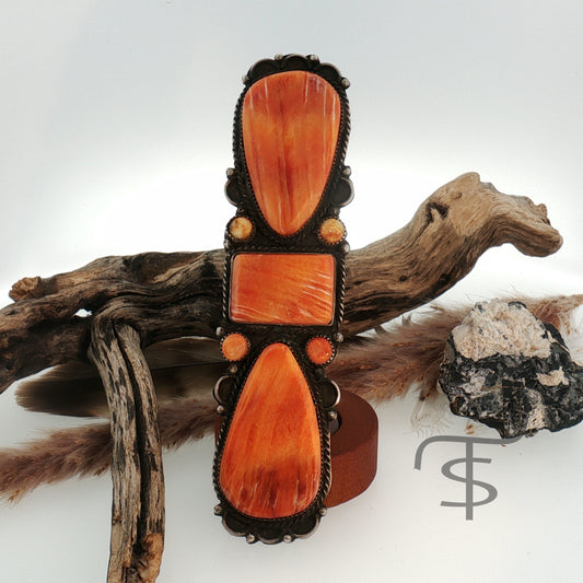 Orange Spiny Stoplight Crawler Ring, sz 8