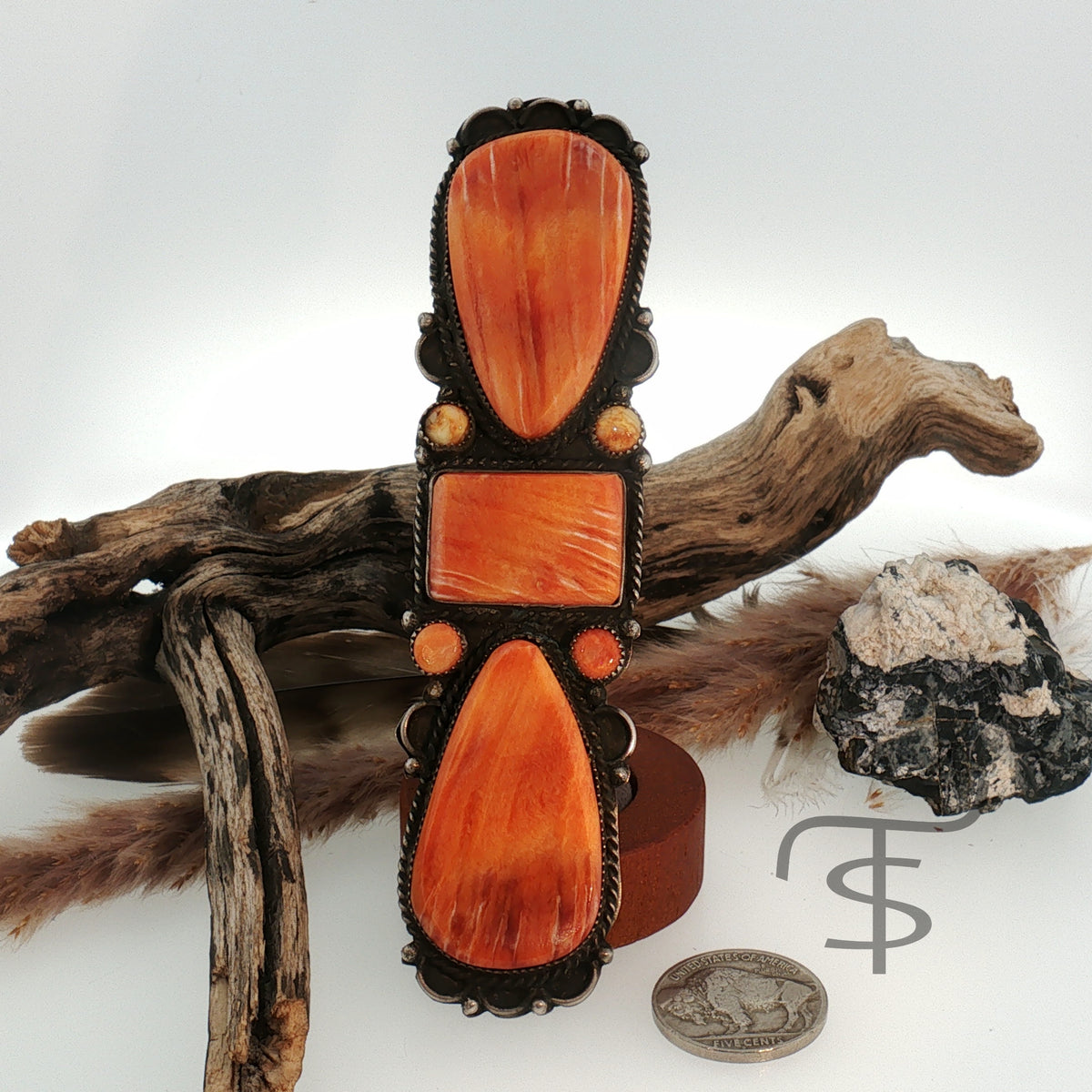 Orange Spiny Stoplight Crawler Ring, sz 8