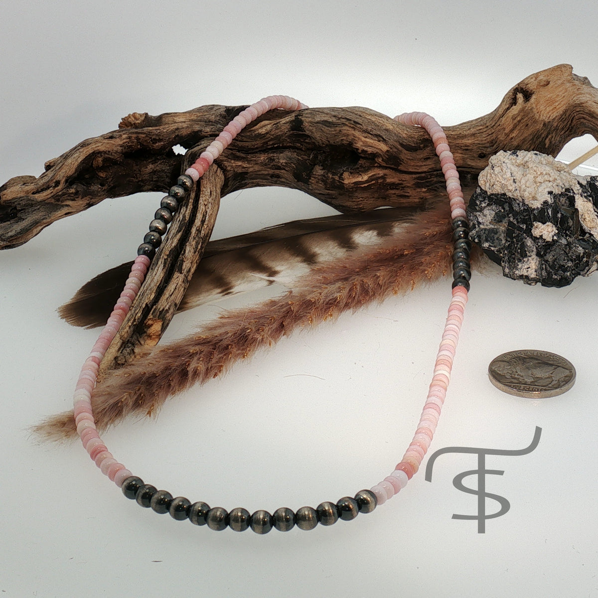 Pink Conch and Pearl Beaded Necklace