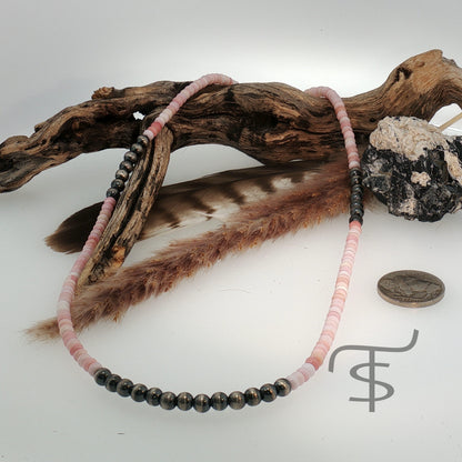 Pink Conch and Pearl Beaded Necklace