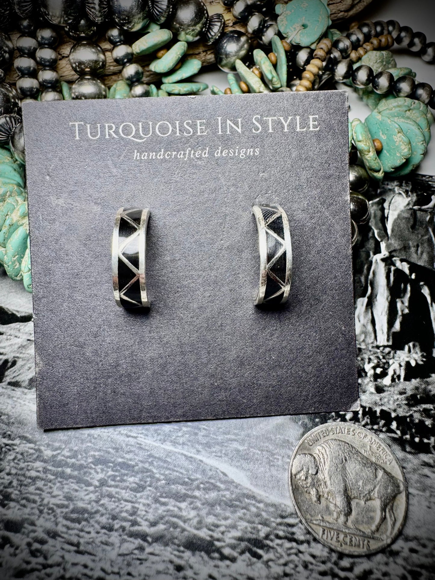 Black Onyx Inlay Hoops