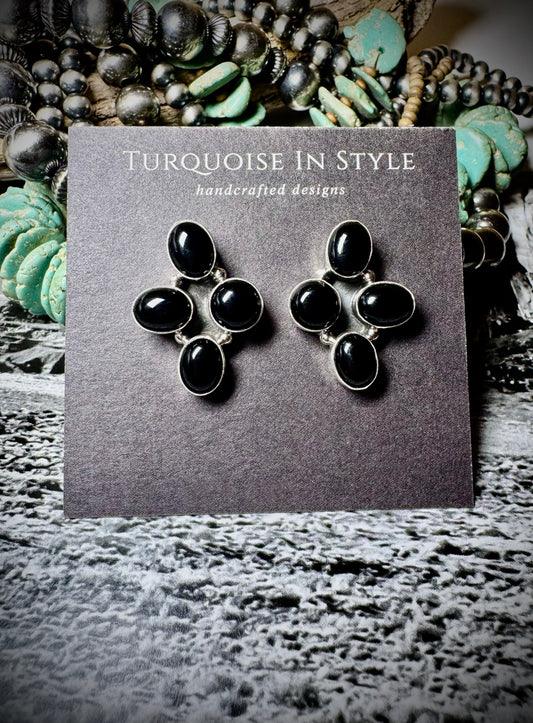 Black Onyx Cluster Studs