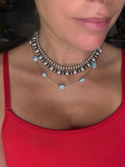 Golden Hills Turquoise & Liquid Silver Beaded Necklace 18"