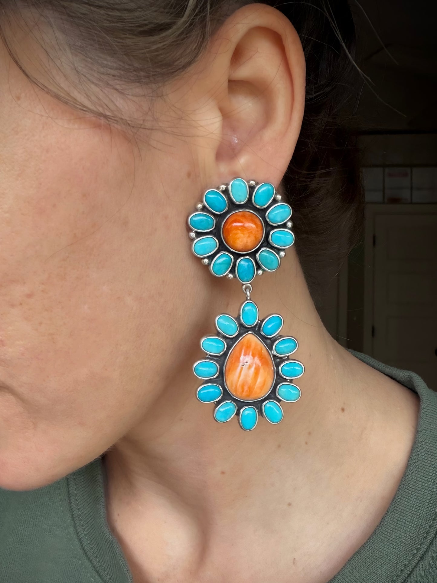 Federico Orange Spiny & Turquoise Earrings