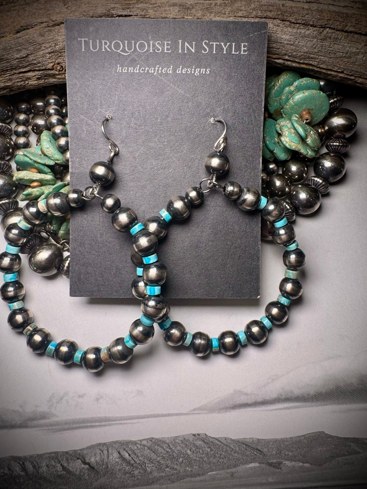 8mm Pearl & Turquoise Heishi Hoops