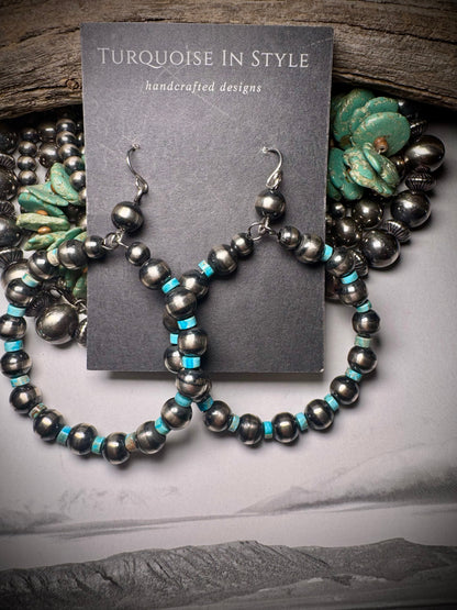 8mm Pearl & Turquoise Heishi Hoops