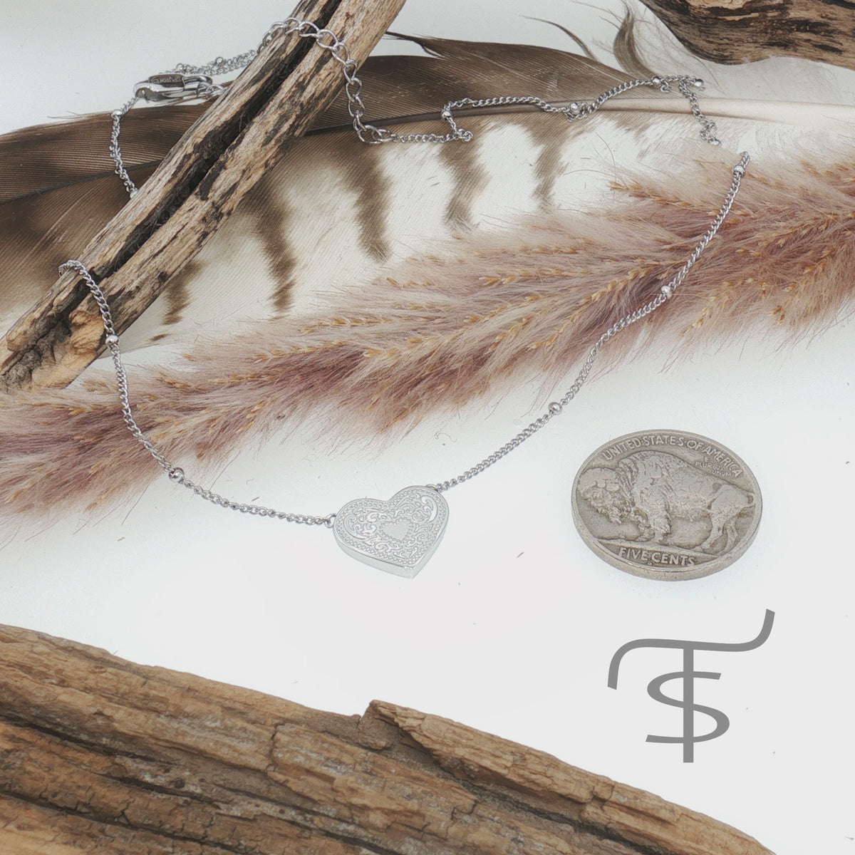 SpurWest Audrey Heart Necklace, Silver