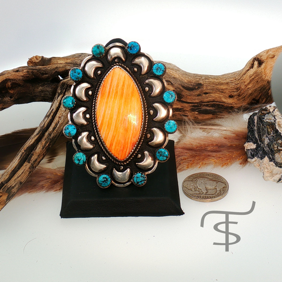 Orange Spiny & Turqoise Ring
