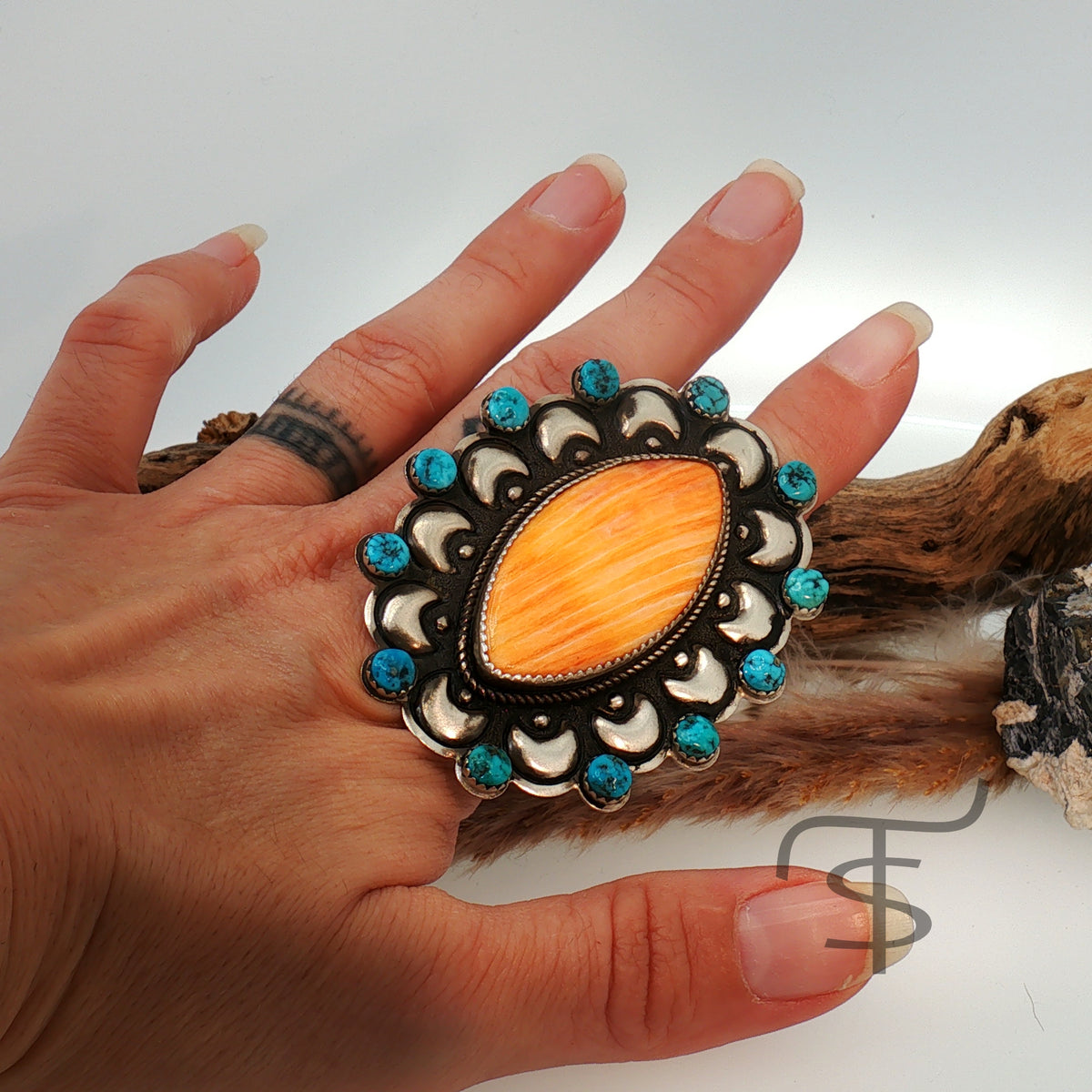 Orange Spiny & Turqoise Ring