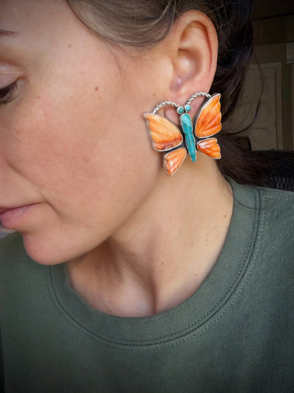 Federico Orange Spiny & Turquoise Butterfly Earrings
