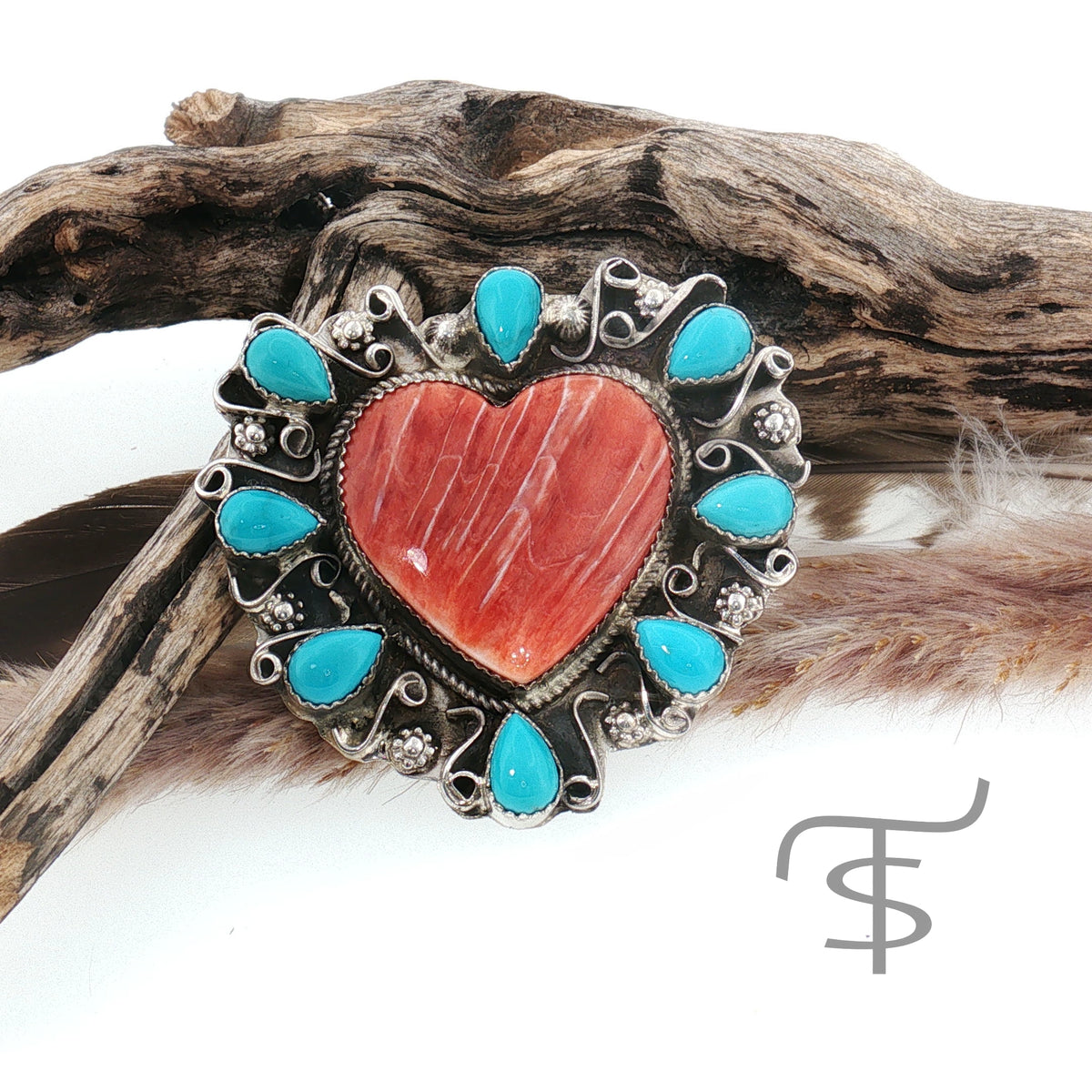 Red Spiny & Turqoise Heart Ring