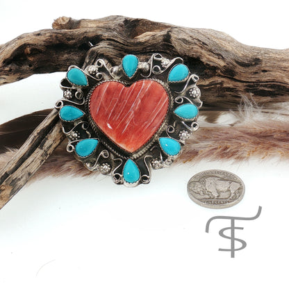 Red Spiny & Turqoise Heart Ring