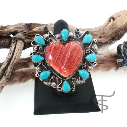 Red Spiny & Turqoise Heart Ring