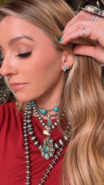 Small Three Stone Turquoise Earrings by Sylvia Chee