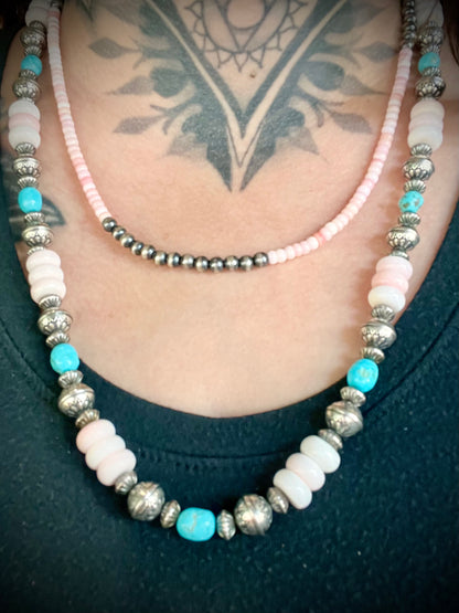 Pink Conch and Pearl Beaded Necklace
