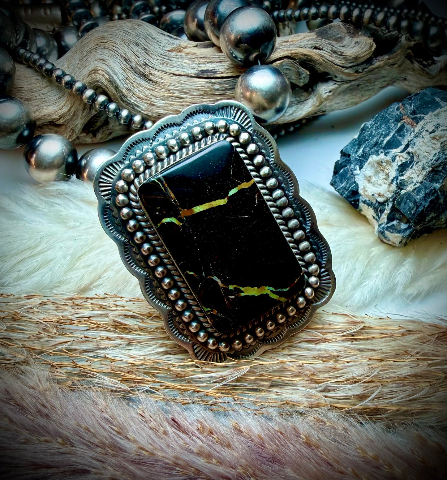 Stunning Rectangle Blackjack Ring by Gilbert Platero (Adjustable)