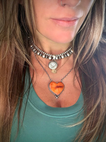 Orange Spiny Heart Necklace