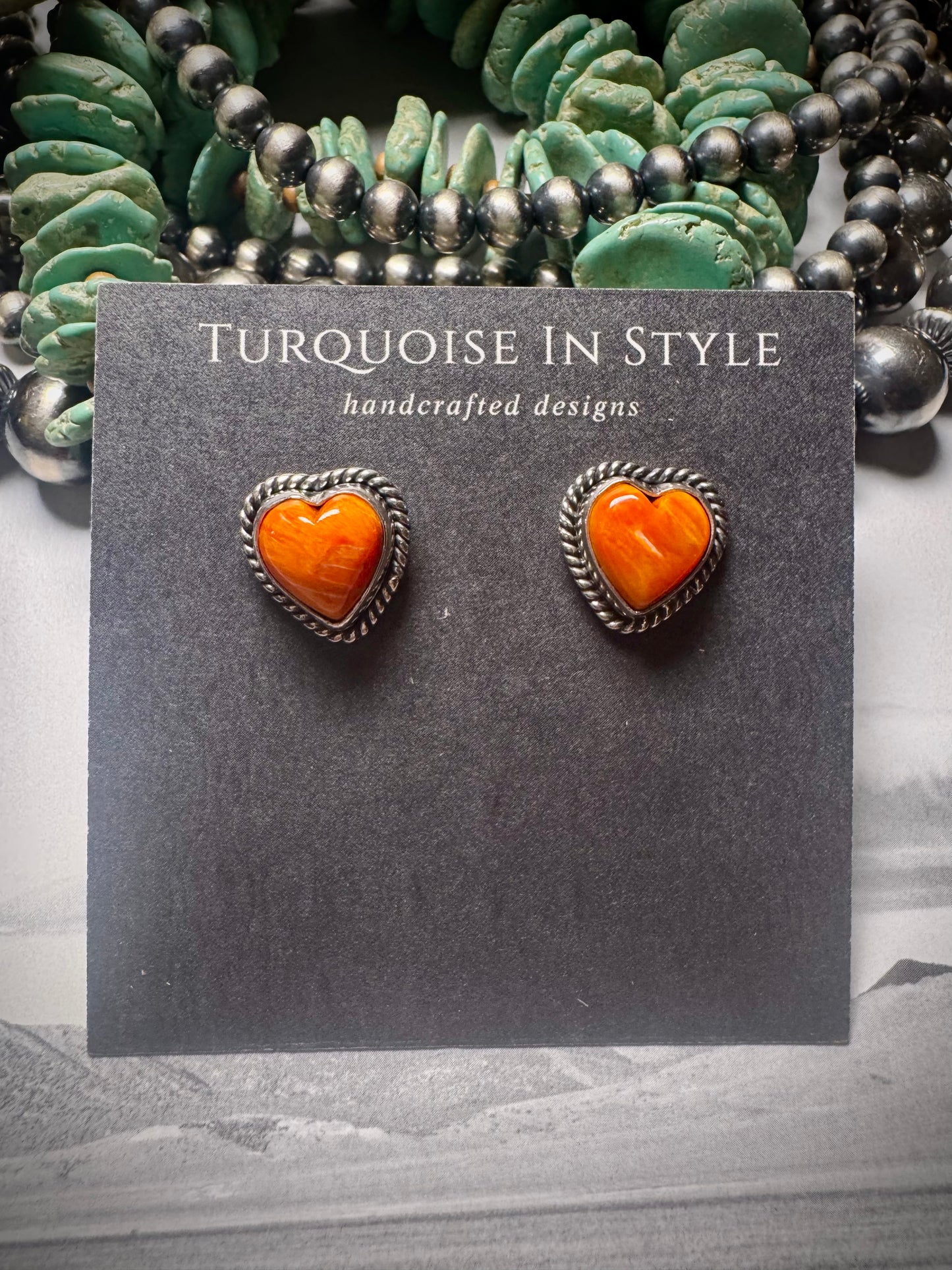 Orange Spiny Heart Studs