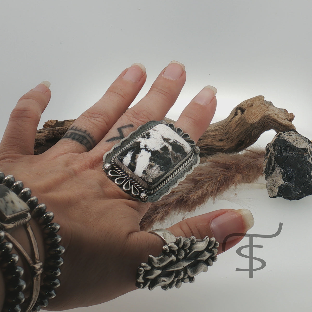 Large Rectangle White Buffalo Ring