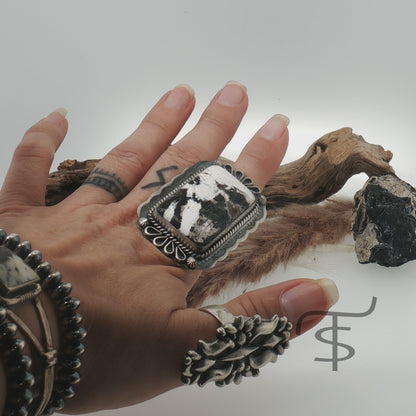 Large Rectangle White Buffalo Ring