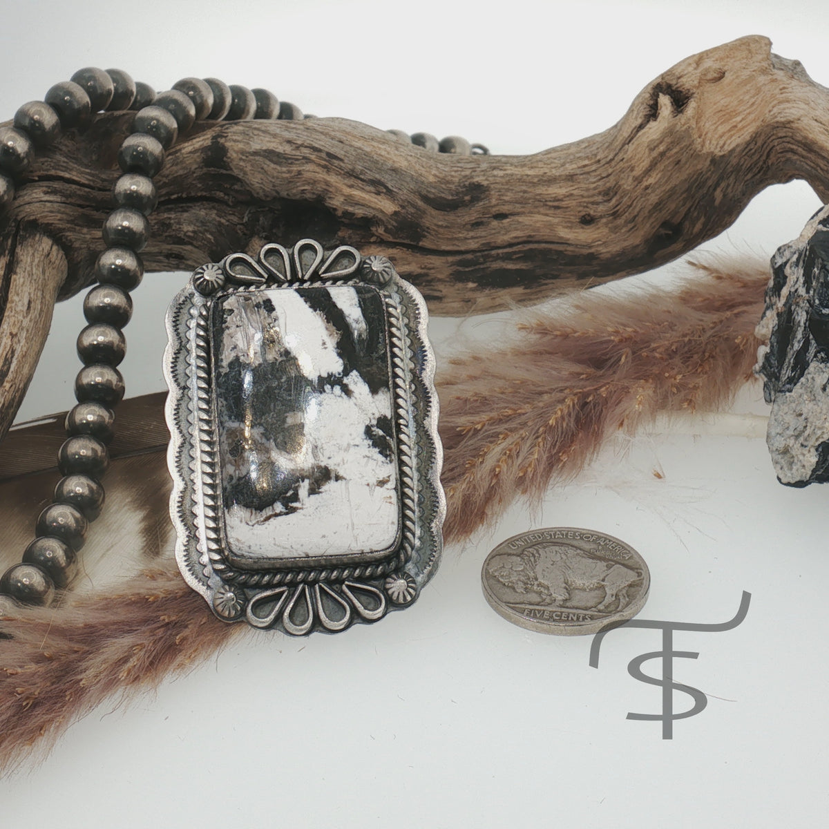 Large Rectangle White Buffalo Ring