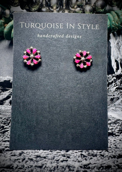 Pink Opal Flower Stud