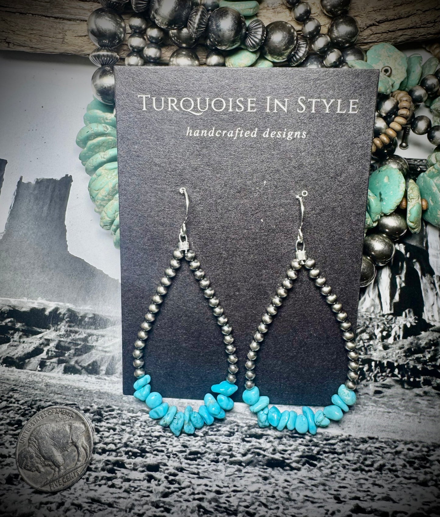 3 mm Pearl & Turquoise Hoops