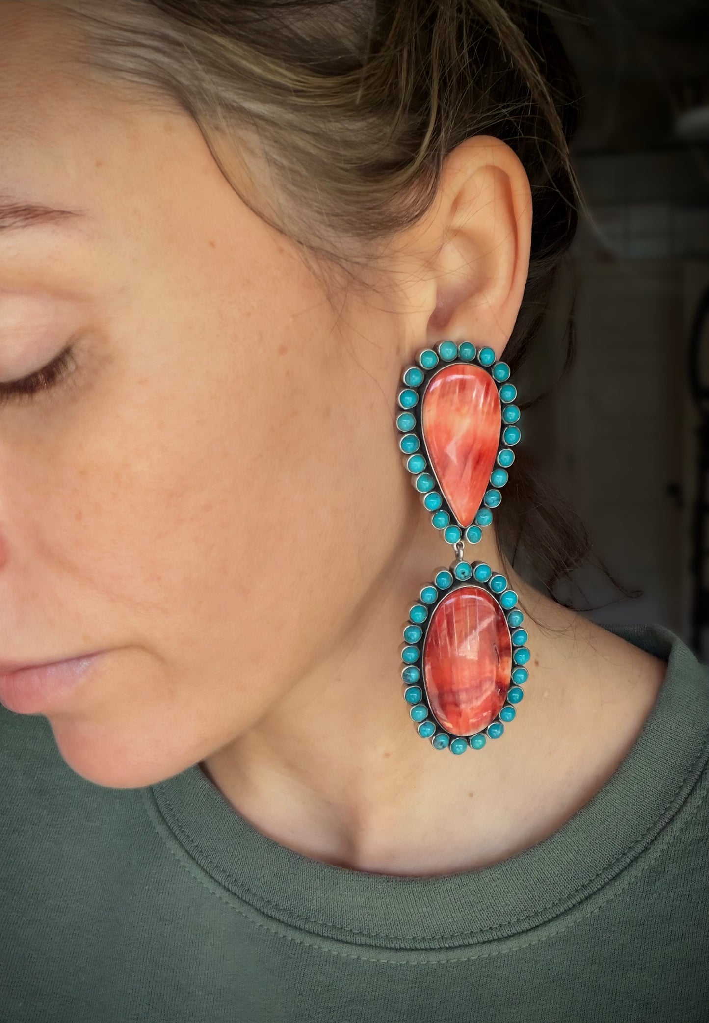 Federico Red Spiny & Turquoise Earrings