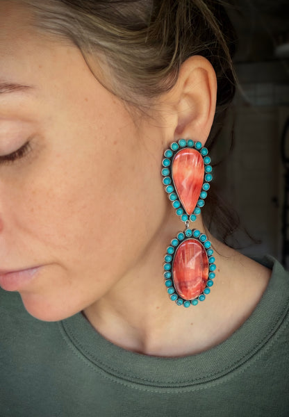 Federico Red Spiny & Turquoise Earrings