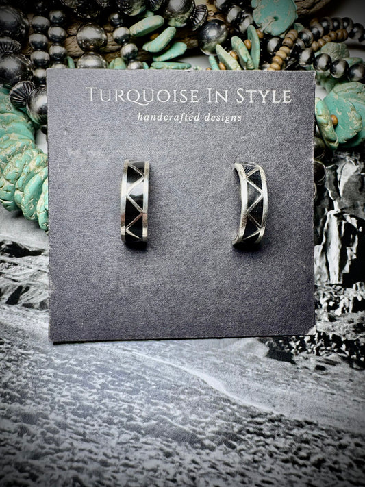 Black Onyx Inlay Hoops
