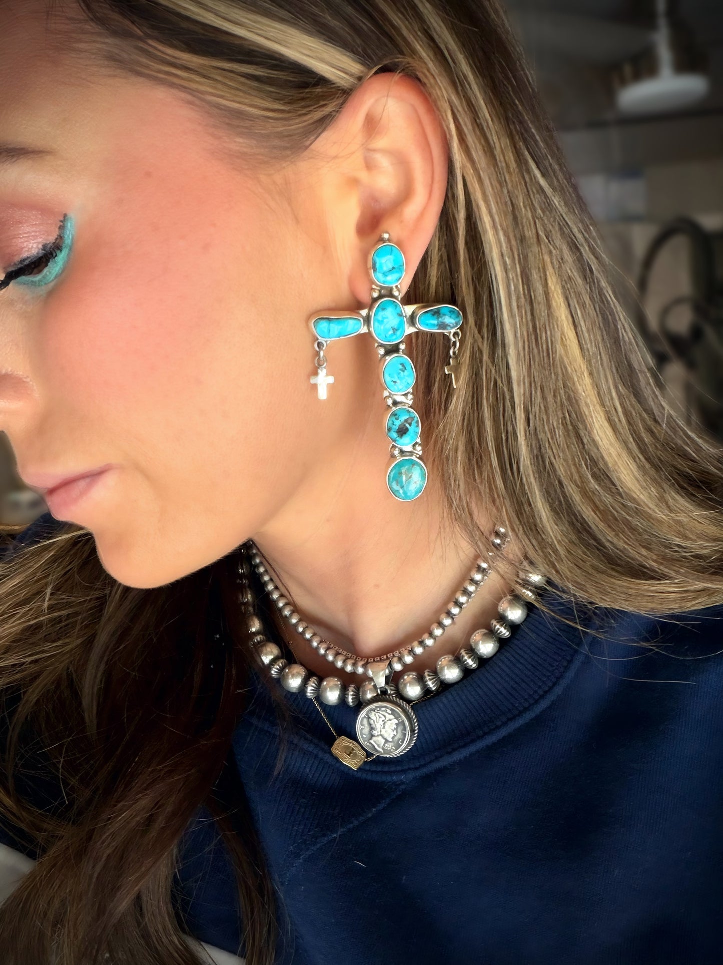 Federico Turquoise Cross Earrings