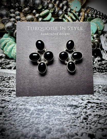 Black Onyx Cluster Studs