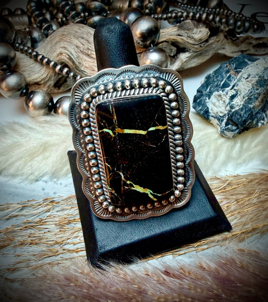 Stunning Rectangle Blackjack Ring by Gilbert Platero (Adjustable)